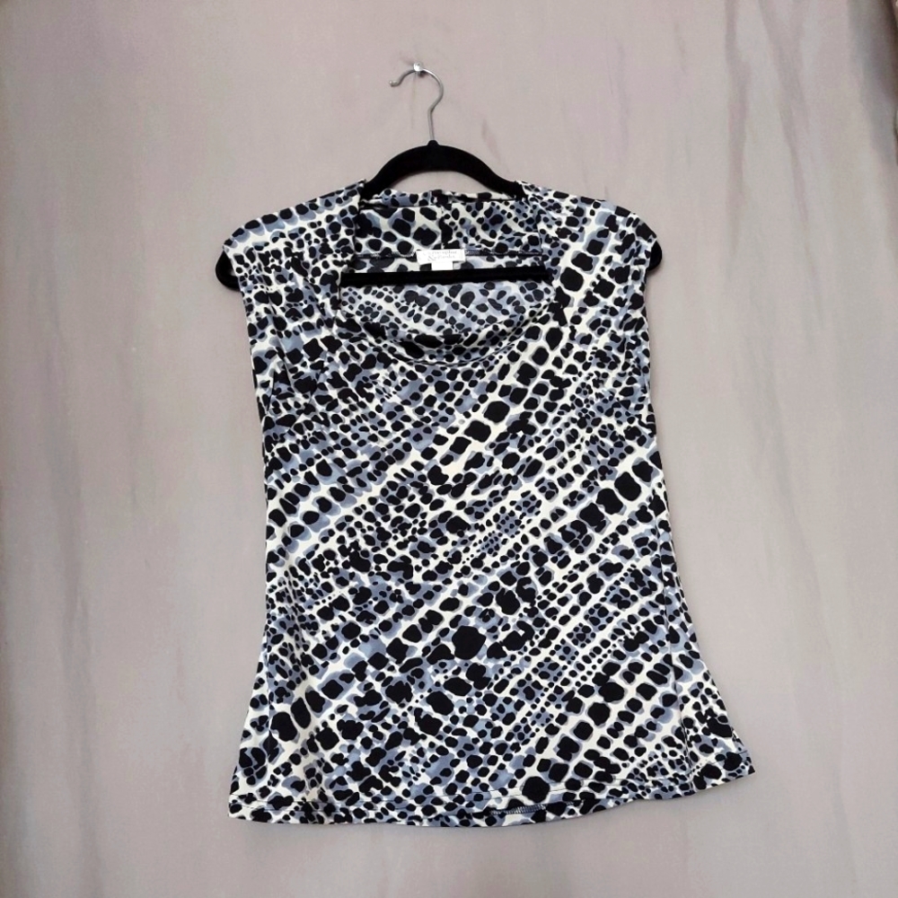 Christopher Banks Top Leopard Animal Print Black Blue Blouse Dress Shirt Medium